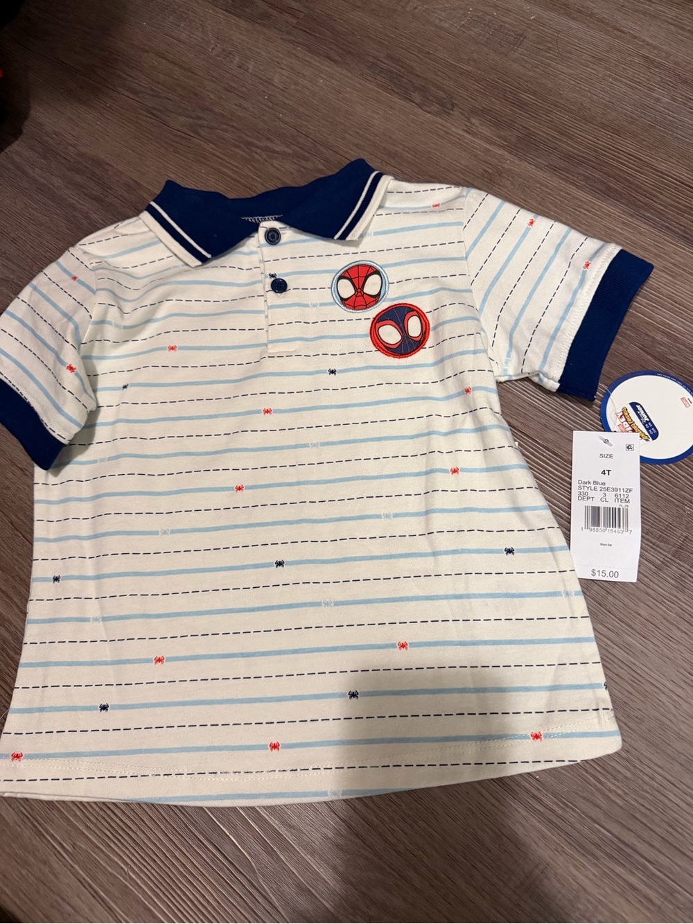 Marvel Boys Polo Shirt in Navy & Cream- Spider-Man- 4T- nwt